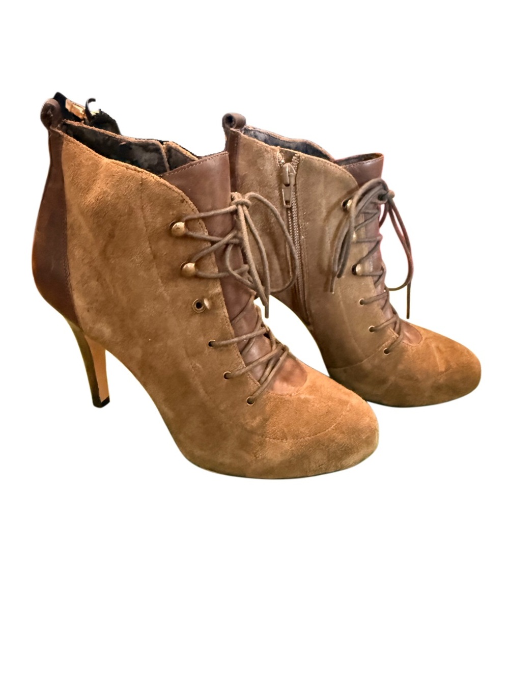 Gianni Bini Women's Olive Green/Brown Suede & Leather Lace-Up Ankle Booties